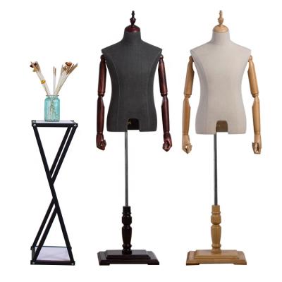 China Other Hot Sale Torso Black Headless Male Dress Form Mannequin With Wooden Arms For Costume Display for sale