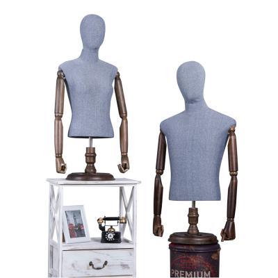 China Other Wholesale Half Body Dress Form Male And Female Cloth Mannequin Bust Form With Head Wooden Arms for sale