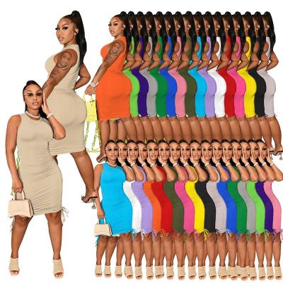 China Best Seller Streetwear Sleeveless Bodycon Breathable Solid Color Dress Women Summer Casual Bandage Dress for sale