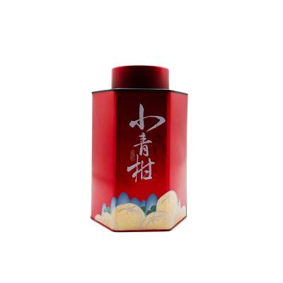 China Tin Box Luxury Empty Food Eco-friendly Grade Logo And Color Custom Pentagon Metal Coffee Cans Tins Canister Tea Canister With Double Lids for sale