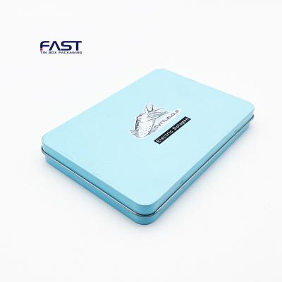 China Tin Box Superior Quality Eco-friendly Rectangle Tin Pencil Cases Blue Metal Tins Gift Packaging Boxes With Hinged Lids for sale