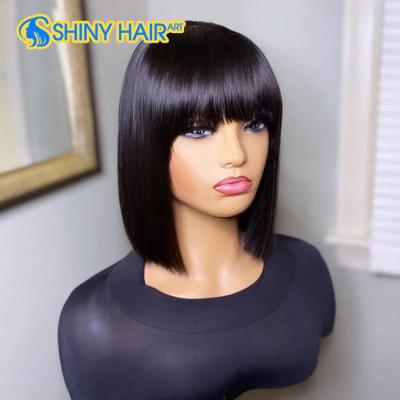 China Good Quality Short Bob Wig Straight Bob Wig Lace Front Wig Raw Transparent Lace Front Wig With Bangs For Women's Hair Cheap Bob Wigs 100% Natural Color for sale