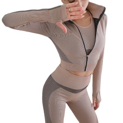 China Sports Gym Seamless Ribbed Leggings Women Fitness Yoga Set Workout Sportswear Antibacterial Wear Suit for sale