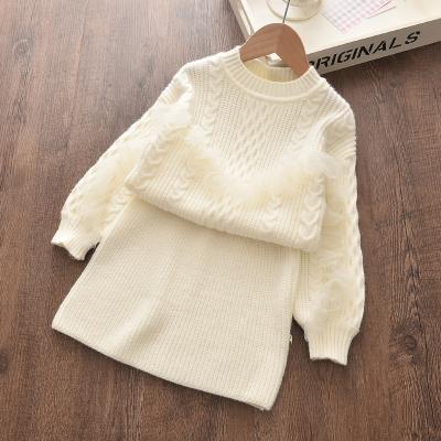 China Anti-wrinkle Girl Clothes Sweater Borders 2Pcs Baby Autumn Clothes Sets Girls Boutique Outfits Kids Winter Suit Lace Sweater for sale