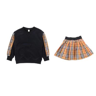 China New Design Wholesale Anti-wrinkle T-shirt Long Sleeve Set 12 14years Children Clothing 2PCS Teenage Girl Kids Clothes+Plaid Skirt for sale