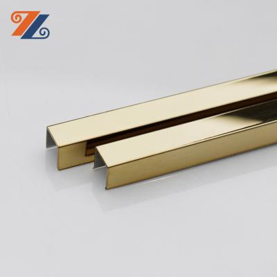 China Modern Decorative 201 SS Tile Metal Strip Mirror Gold Finished Type Stainless Steel U Shape Channel for sale