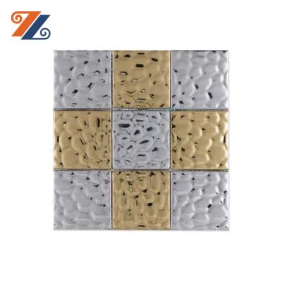 China Parquet double PVD coated sliver gold color mirror stamped stainless steel mosaic tile for sale for sale