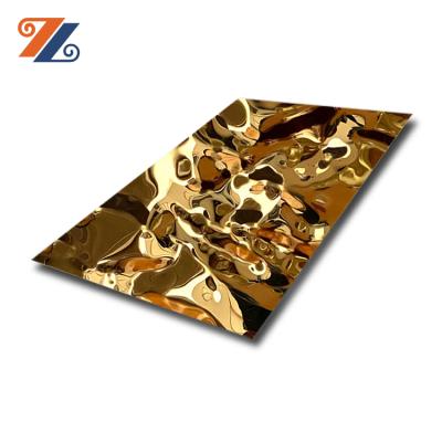 China Ceiling color mirror stamped water ripple 201 304 pvd color coating stainless steel sheet 08 mm for ceiling for sale