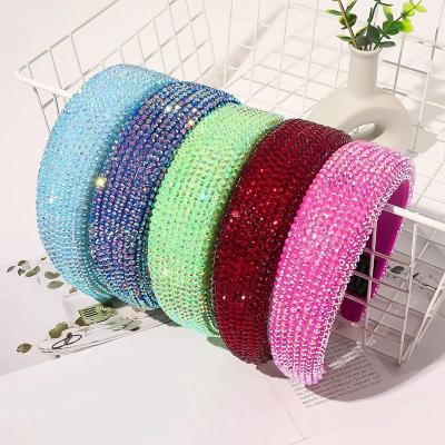 China Luxury Shiny Point Full Material Friendly Diamond Hair Accessories Crystal Head Hoop Wide-Brimmed Headband Women's Rhinestone Headband Sponge Turban for sale