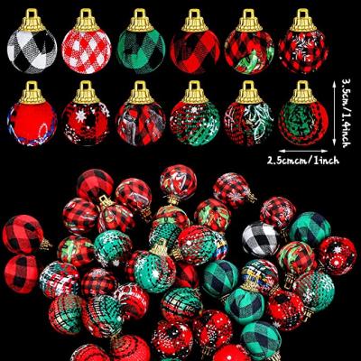 China Eco-Friendly Christmas Ball Ornaments Lattice Ornaments Buffalo Tartan Burlap Wrapped Ball Pendants Christmas Tree Decoration for sale