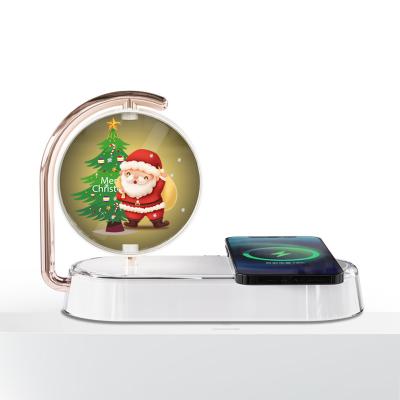 China Modern 3D Hologram Projector Display Touch Night Light With Wireless Charger 10 15W Table Lamp For Christmas Gift for sale