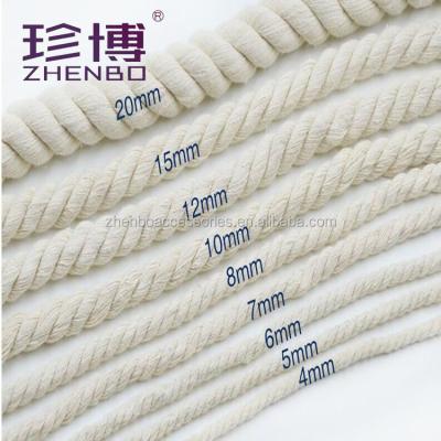 China Zhenbo High Tenacity 4-20mm 100% Cotton Rope Recycled Twist Cotton Material Ropes For Sale for sale