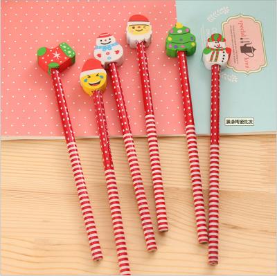 China Promotional Pencil Customs Gift Promotional Cartoon Printing Christmas Pencil HB With Big Eraser Rubber for sale