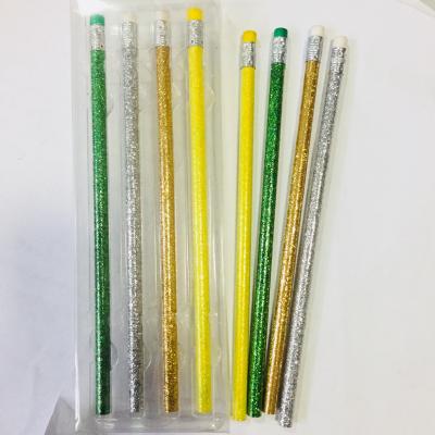 China Glitter Pencil With Eraser Bulk School Popular Wooden Standard Glitter HB Pencil For Stationery Children Enrollment for sale