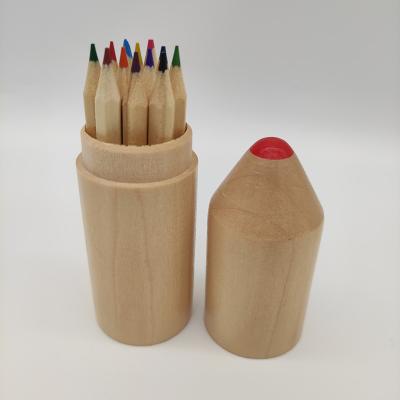 China Soften Bass Wood Mini Wooden Paint Drawing Crayons Custom Logo Art Set 12 Colors In Wooden Tube For Kids for sale