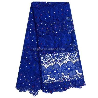 China 2017 Viable African Royal Blue Water Soluble Lace Guipure Lace Fabric Cord Lace For Fashion Gament FH0629-2 for sale