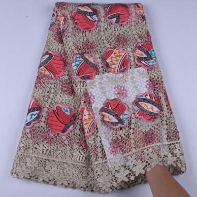 China Nigerian Style Eco-friendly Colorful Printed Wax Lace Embroidery Ankara High Quality Fabric Pretty Guipure Cord Lace Up Fabric 1610 for sale