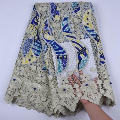 China 2019 Viable High Quality African Ankara Wax Lace Fabric For Women Wedding Dress Prints Style Nigeria Guipure Cord Lace Fabric 1587 for sale