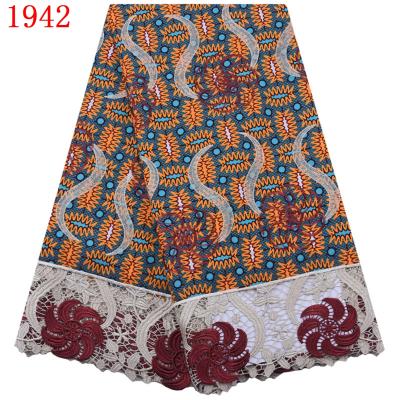 China New Arrival Eco-friendly Ankara Print Embroidered Hot Selling African Ankara Wax Lace Fabric With Stones Embroidery Chemical Wax Fabric 1942 for sale