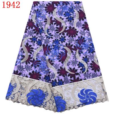 China Wholesale Eco-Friendly Ankara Print Hot Sale African Ankara Embroidered Wax Lace Fabric With Stones Embroidery Chemical Wax Fabric 1942 for sale