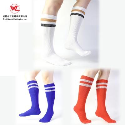 China New QUICK DRY Custom Made Youth Men's And Women's Cotton Sports Nylon Striped Knee High Anti Slip Football Socks for sale