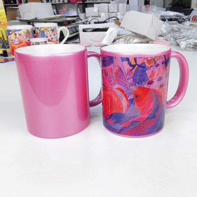 China Viable Photo Sublimation Magic Coffee Mug Pink Glitter Mug For Factory Custom Printing 11oz Wholesale Custom Mugs for sale