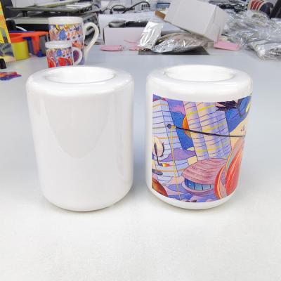 China Custom Logo Ceramic Sublimation Blank Birthday Home Decoration Candle Holder Candlestick For Sublimation Print for sale