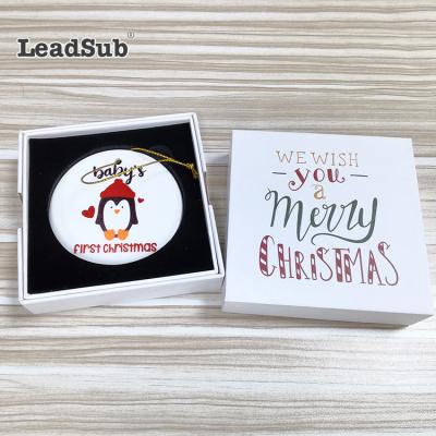 China Home Decoration Christmas Round Circle Sublimation Custom White Ceramic Christmas Ornaments Flat Christmas Ornament for sale