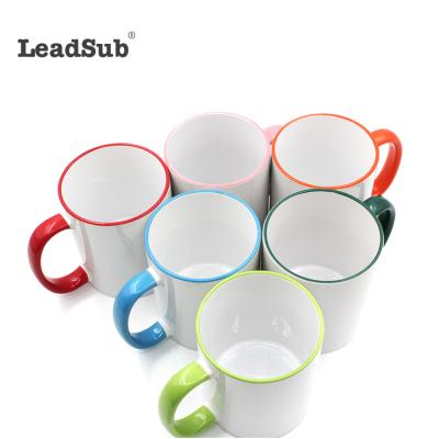 China 11oz 312ml Viable Hot Selling Ready Mug Rim Handle Mug Hot Water Colored Sublimation Mug for sale