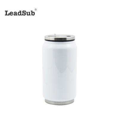 China Leadsub Sublimation 12oz Sustainable Coke Can With Shake-Up Straw Soda Can With Lid Stainless Steel Cola Shaped Cup for sale