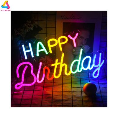 China Long Lasting Reusable Colorful USB LED Happy Birthday Neon Signs For Whole Home Birthday Party Neon Lamp Sign Wall Decoration Bar Praise for sale