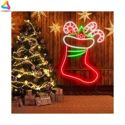 China Long Lasting Christmas Sock With Present Girl Room Flex Silicone Christmas Socking LED Neon Sign for sale