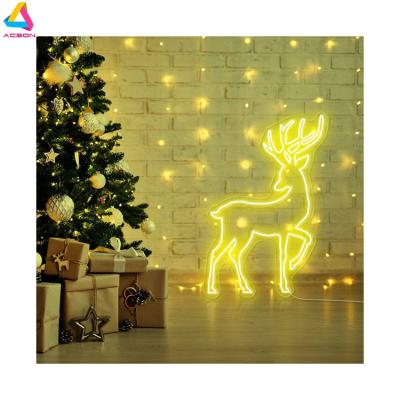 China Long Deer Neon Sign Christmas Elks Reindeer Neon Sign Durable Animal Head Neon Sign for sale