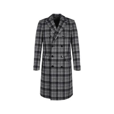 China Korea Style Men's Winter Coat Checked Plaid Wool Coat Overcoat Anti-wrinkle Long Double Breasted Coat Men Woolen Jacket Men Long Coat for sale