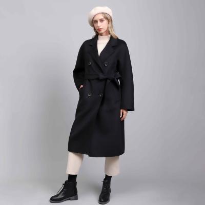 China New Fashion Luxury Wool Cashmere Anti-wrinkle Women's Clothing Handmade Coat Long For Lady Coat Double Cross Side Wool Coat for sale