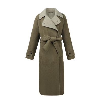 China Women Clothing Winter Overcoat Plus Size Handmade Ditch Woolen Coat Customized 2022 European Fashion Khaki Double Face Woolen Coat for sale