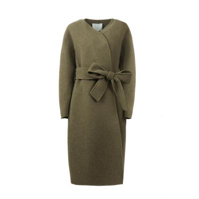 China Fashion Handmade New High Quality Woolen Overcoat Woolen Winter Women Coat Long For Women Wool Khaki Double Sided Coat for sale