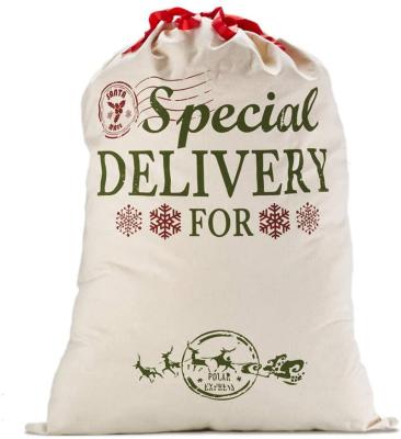 China Large Canvas Santa Sacks Christmas Bags Custom Eco Friendly Reusable Cotton Design Gift Bag Return Storage Drawstring Closure Factory for sale