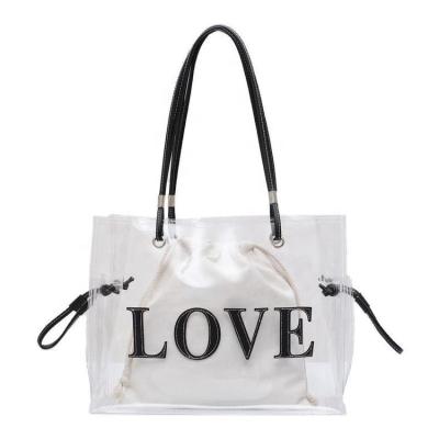 China Fashion Large 2 Pack PVC Clear Women's Tote Bags Clutch Weekender Shoulder Handbag Beach Bags for sale