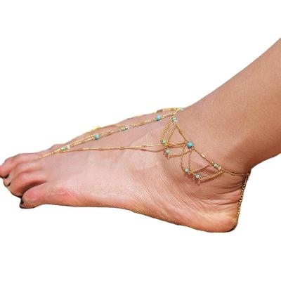 China Beach Turquoise Pearl Anklet Chain Bracelet Multi Religious Chained Barefoot Foot Jewelry for sale