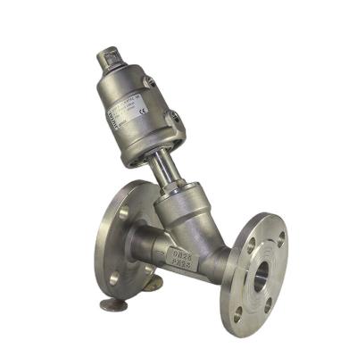 China Dairy 2 Way Piston Operated Flange Stainless Steel Angle Seat Pneumatic Valve for sale