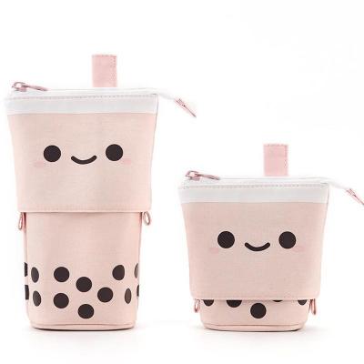 China Fashion\comfortable Korean creative cute vertical retractable stationery\durable milk tea drop-down pencil case Estucci cartoon pencil case for sale