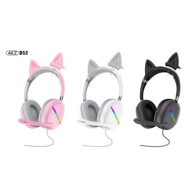 China Pink RGB Headset Earphone Gaming Headset Lighting Earbuds Usb Cat Ear Wired Gaming Headset With Mic For Pc Computer for sale