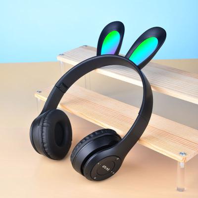 China p47 Girls Wireless New Music Cute Earbuds Cute Rabbit Ear Headphones With Led Lights Wholesale Foldable Headset With MIC for sale