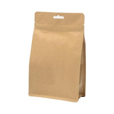 China Recycled Materials Hot Sale Ziplock Pouch Flat Bottom Customize Kraft Paper Packaging Bag For Food Package for sale