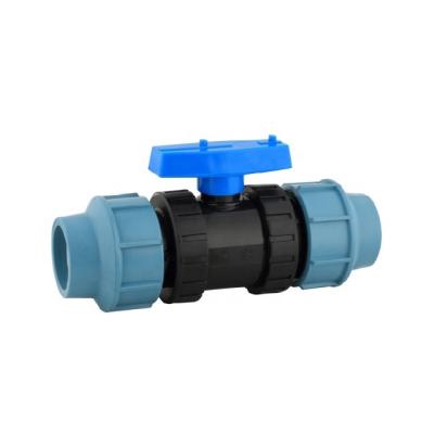 China Hot sale 32mm blue color double union ball valve factory general manufacture pp compression for sale