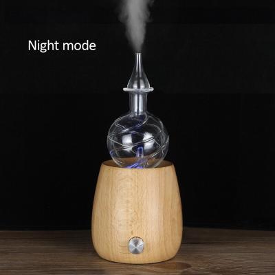 China Desktop Factory Price Wooden Essential Oil Glass Nebulizer Aromatherapy Waterless Diffuser with 7 Color Changing LED and Wood Grain Base for sale