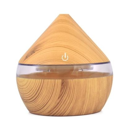 China 2019 Flower Vase 300ml Wood Grain Aromatherapy Essential Oil Diffuser Ultrasonic Cool Mist Humidifier with LED Color Changing Lights for sale