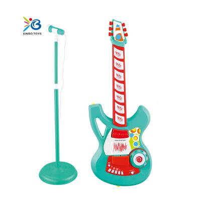 China Children Battery Operated Multifunctional Educational Induction Toy Guitar Microphone Set Toy Plastic Musical Instrument With Light for sale