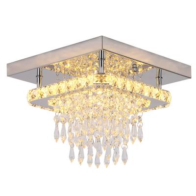 China Modern Square LED Raindrop Chandelier Outdoor Mounted Luxury Stainless Steel K9 Crystal Ceiling Light for sale